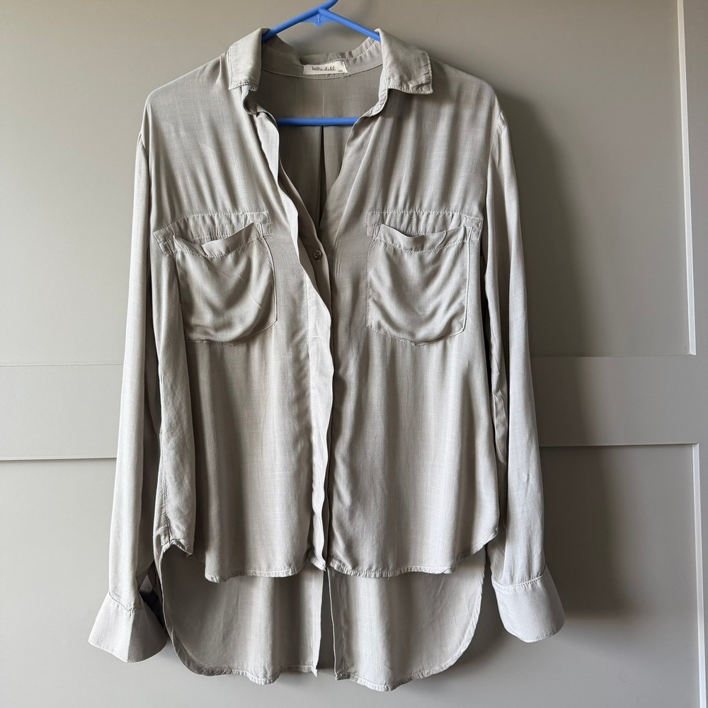 Bella Dahl Split Back Button Down Shirt Womens XS Taupe 100% Rayon Made USA